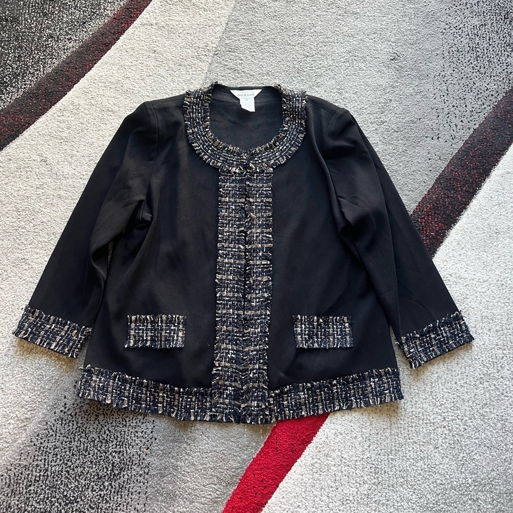 Misook Tweed Trimmed Black Knit Cardigan